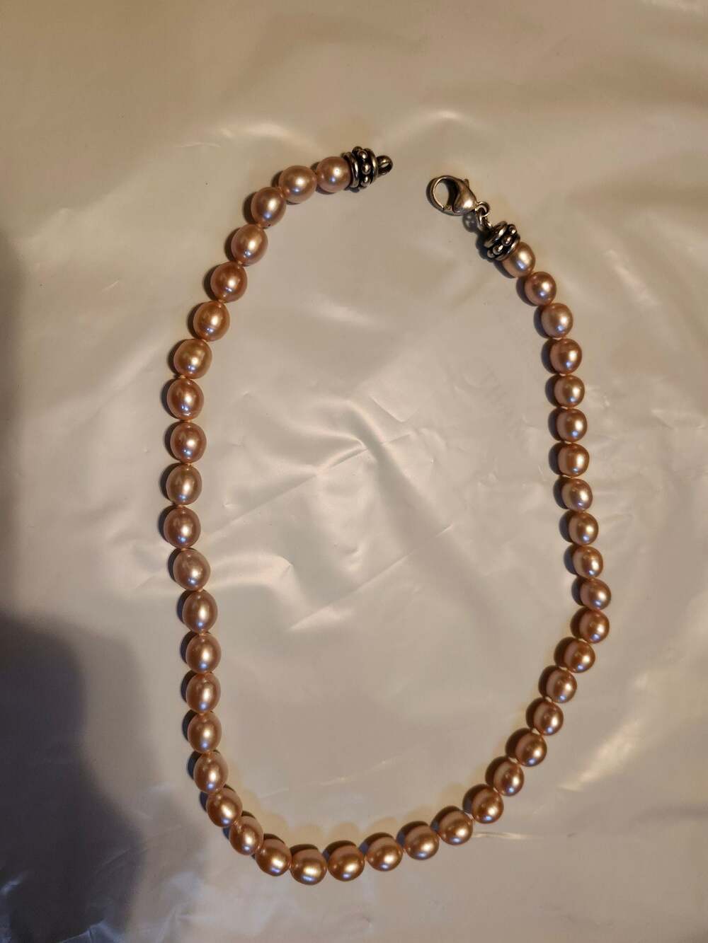 Vintage Champagne Pink Pearl Necklace with Sterling Silver 925 Lobster Clasp